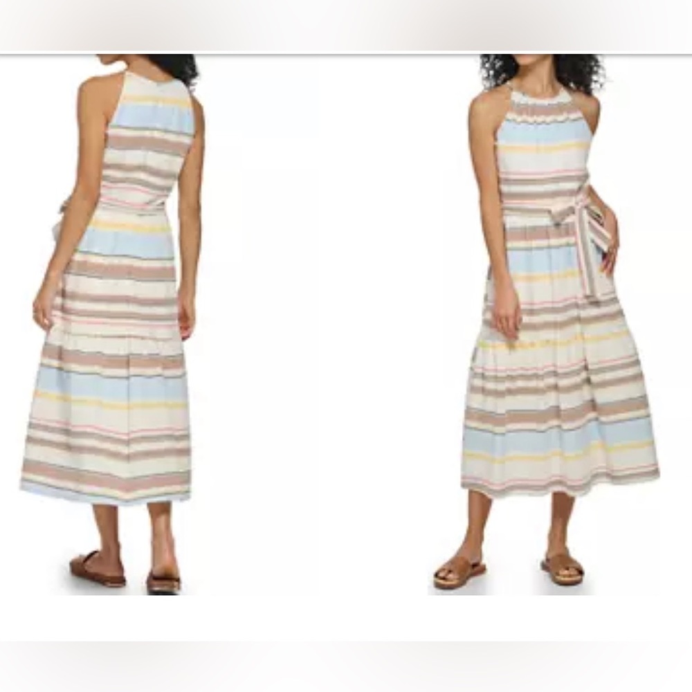 DKNY Pastel Multi-Stripe Halter Midi Dress